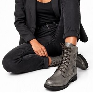 Caprice Metallic Bronze Leather Combat Boots Side Zip Lace Up EU 42 NEW 25-16